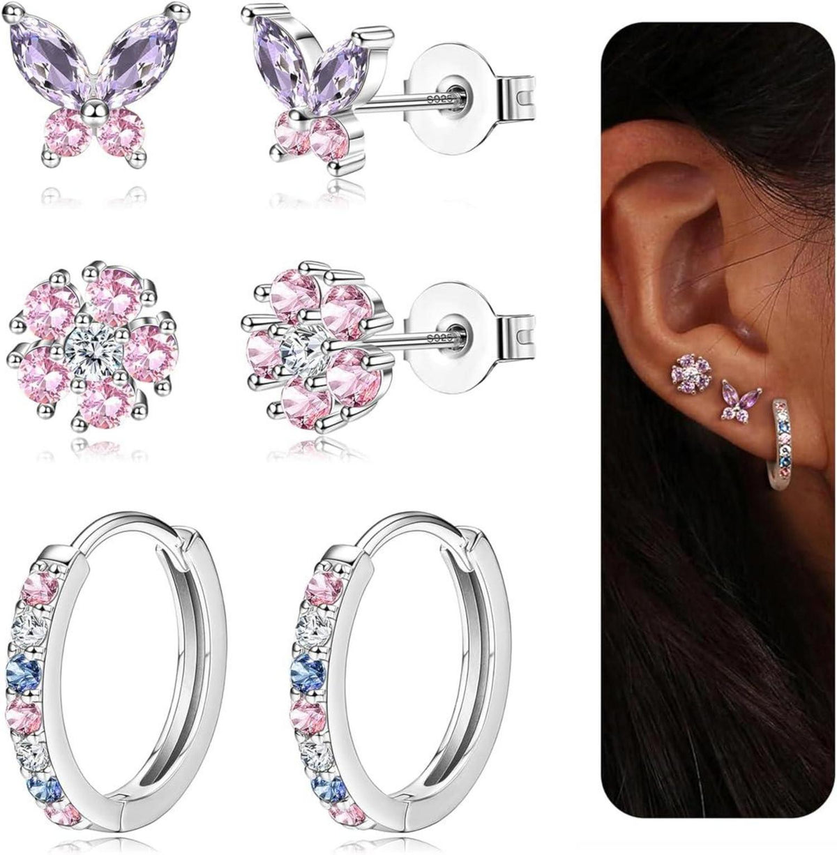 JeweBella Ohrringe Set 925 Silber Gold Damen Mädchen Creolen