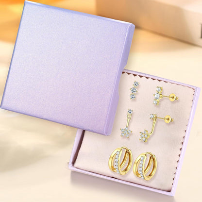3 Paar Ohrringe Silber & Gold, 925 Sterling Silber Creolen & Stecker