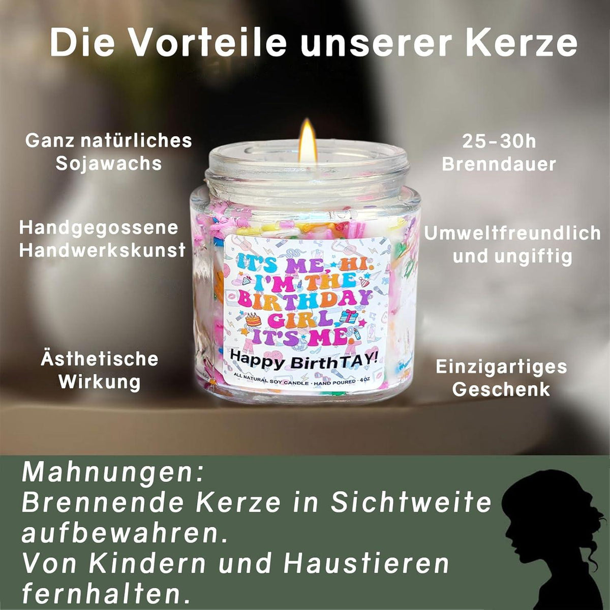 ALLAVA Geburtstagskerzen für Frauen - Duftkerzen Geschenk in Glas - Vanilleduft - 100% Sojawachs - 4 oz - Geschenkbox
