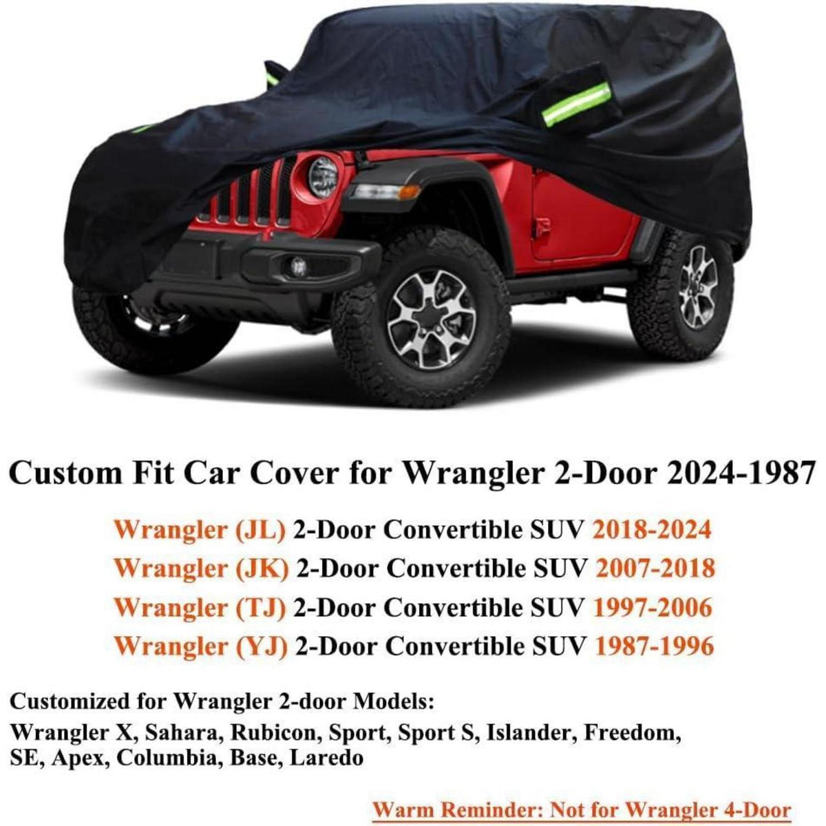Autoabdeckung Jeep Wrangler 2-Door 2007-2025 Wasserdicht