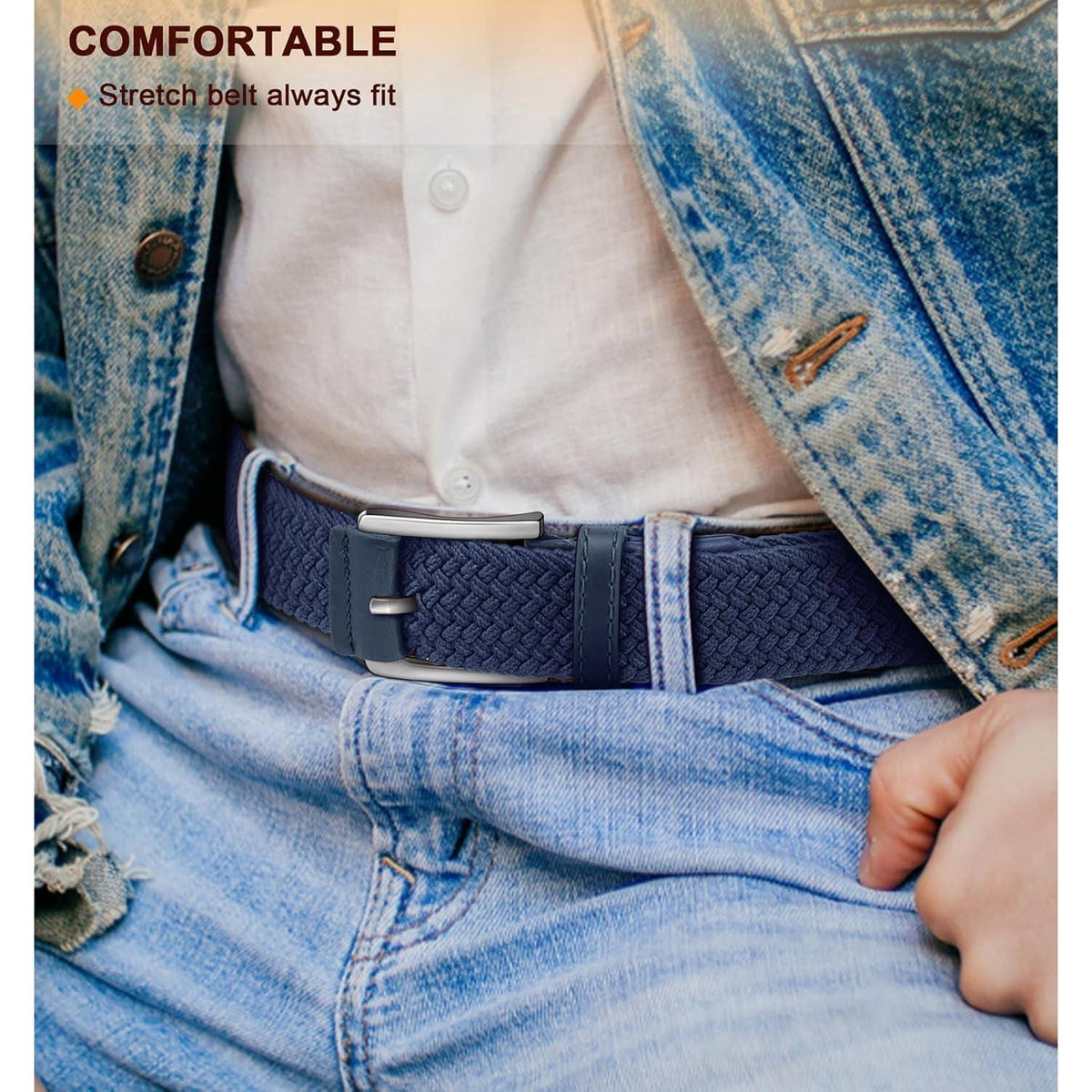 Flechtgürtel Herren Stretchgürtel verstellbar Antique Blue