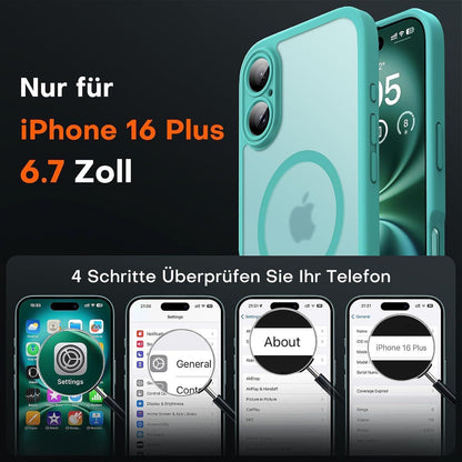 iPhone 16 Plus Hülle Magsafe Blaugrün, Kameraschutz, Stoßfest