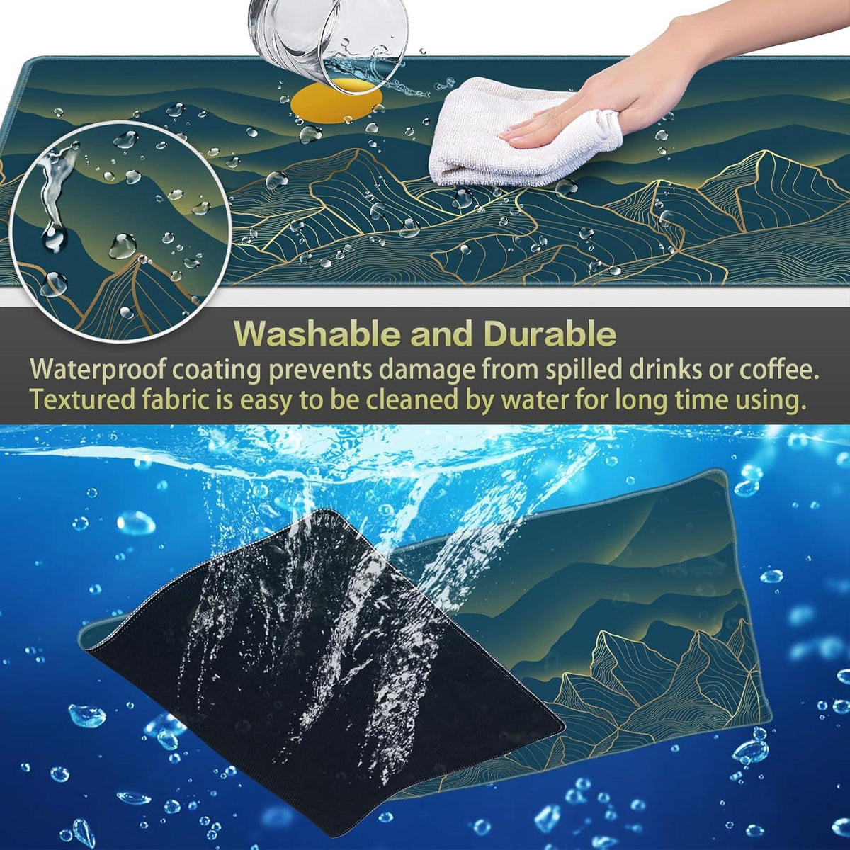 XXL Gaming Mauspad 900x400mm Schwarz Topographisch Wasserdicht Rutschfest