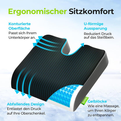 Gel Sitzkissen Bürostuhl mit Memory-Schaum - Hautfreundlich, Extra Groß, Rutschfest