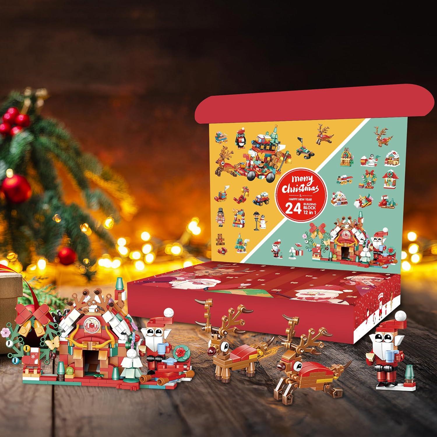 Weihnachts-Adventskalender 2024 Kinder Bausteine Überraschung 24-Tage Countdown