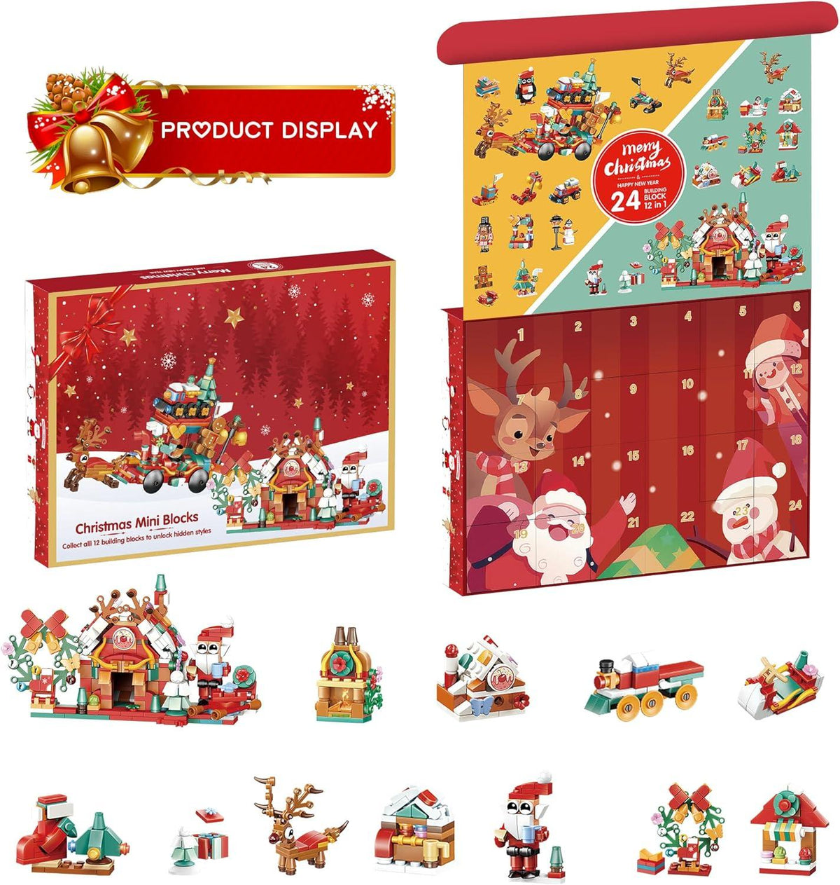 Weihnachts-Adventskalender für Kinder 2024 - Bausteine 24-Tage Weihnachts-Countdown Kalender