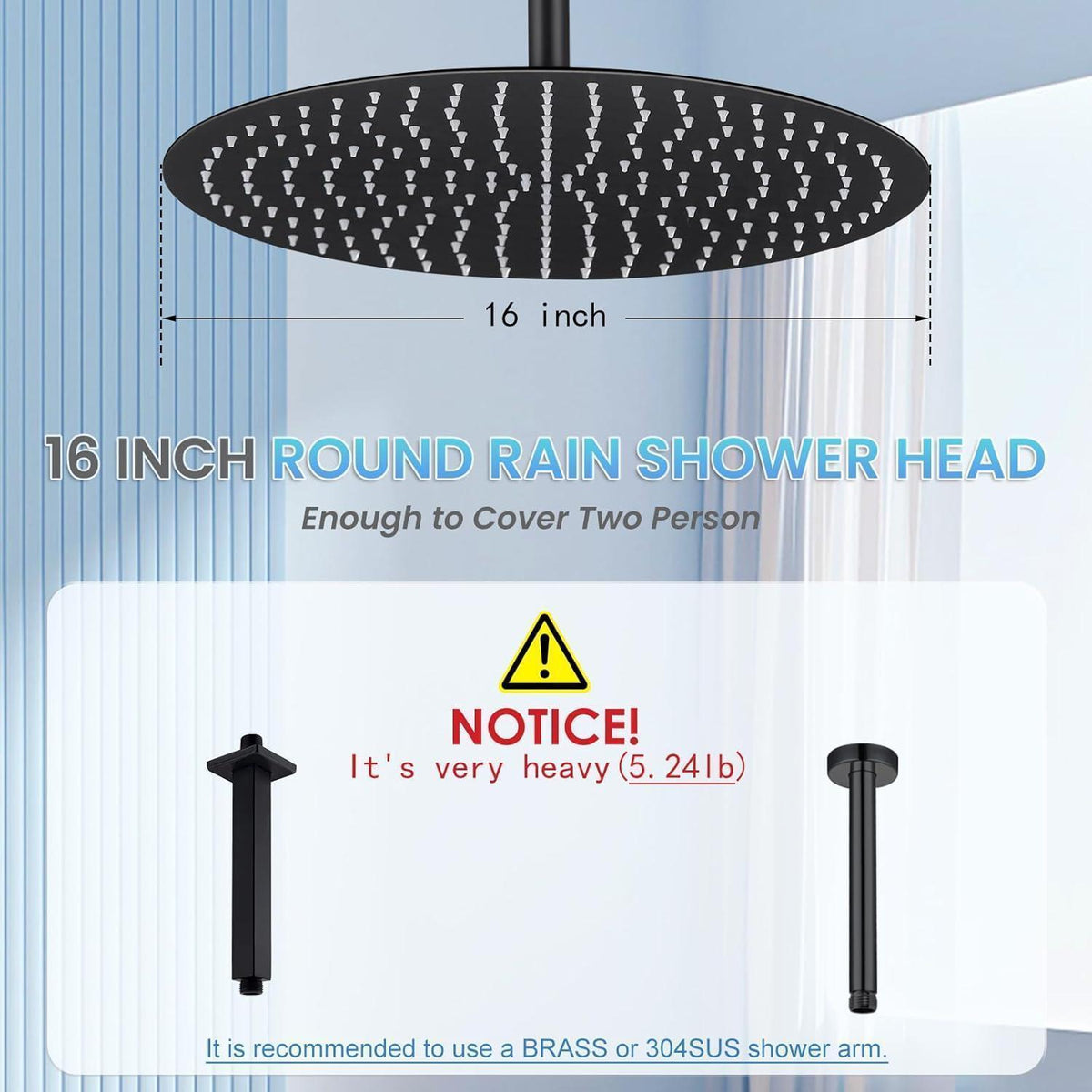 40cm Regendusche Schwarz – Wasserfall Duschkopf Edelstahl