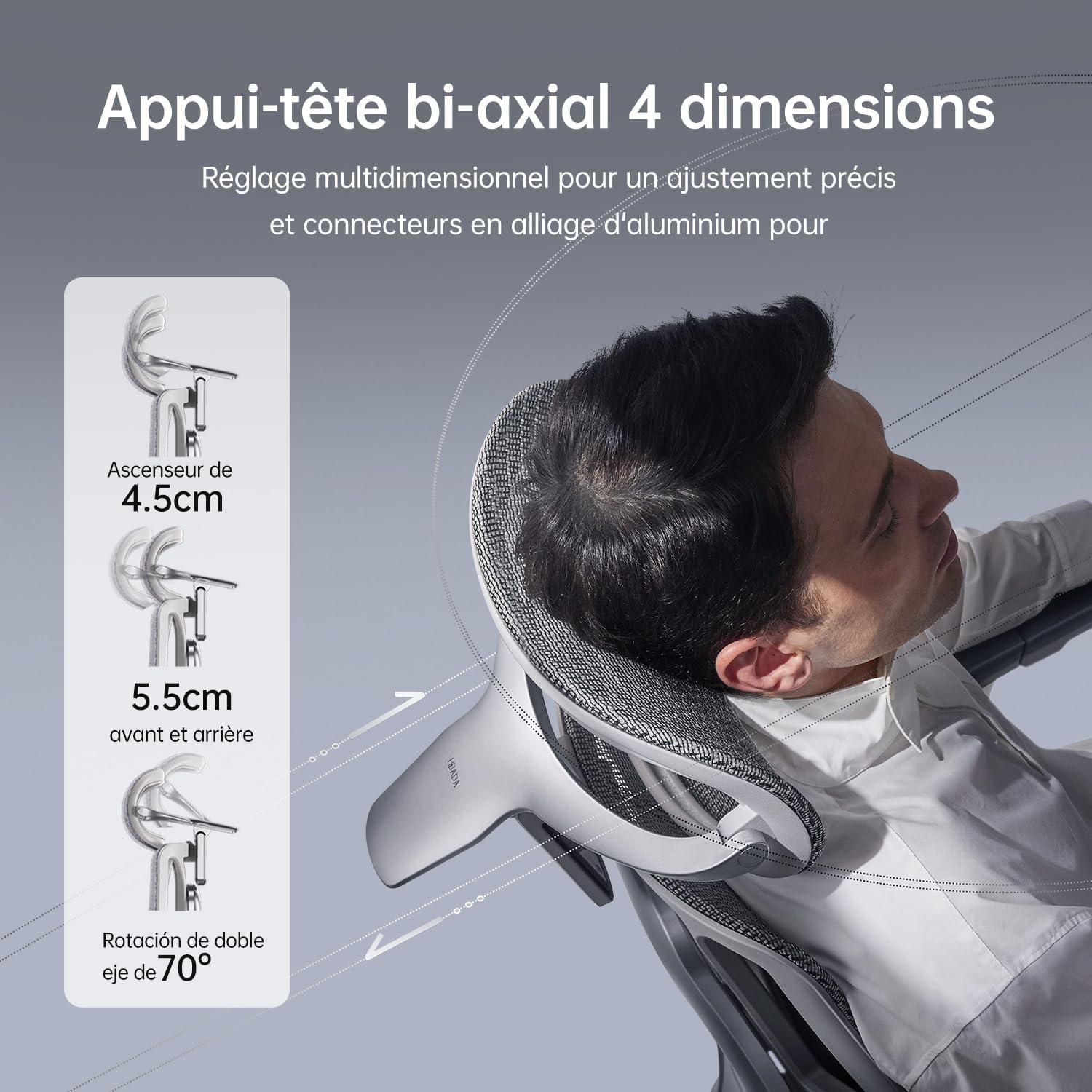 Ergonomischer Bürostuhl Hbada E3 Ultra mit 3-Zonen-Lendenwirbelstütze, 360° Armlehnen, 4D-Kopfstütze, Grau