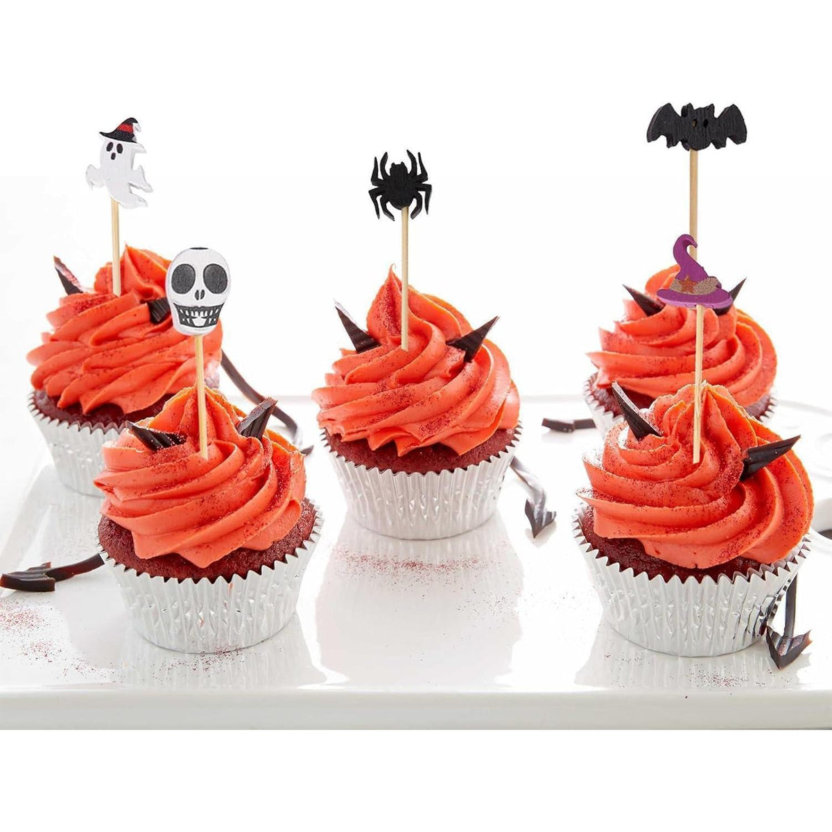 Halloween Cocktailspieße 100 Stück Holzspieße mit Halloween Motiven 12cm