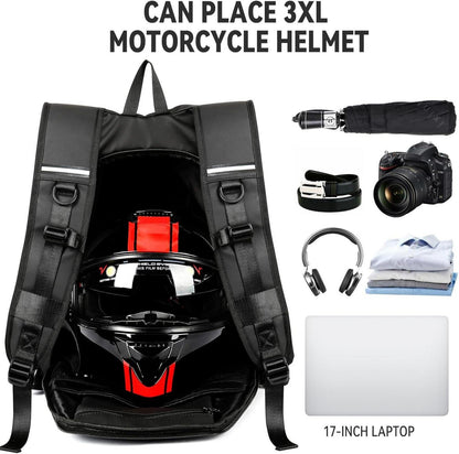 Motorradrucksack wasserdicht Helmrucksack Laptoptasche Schwarz