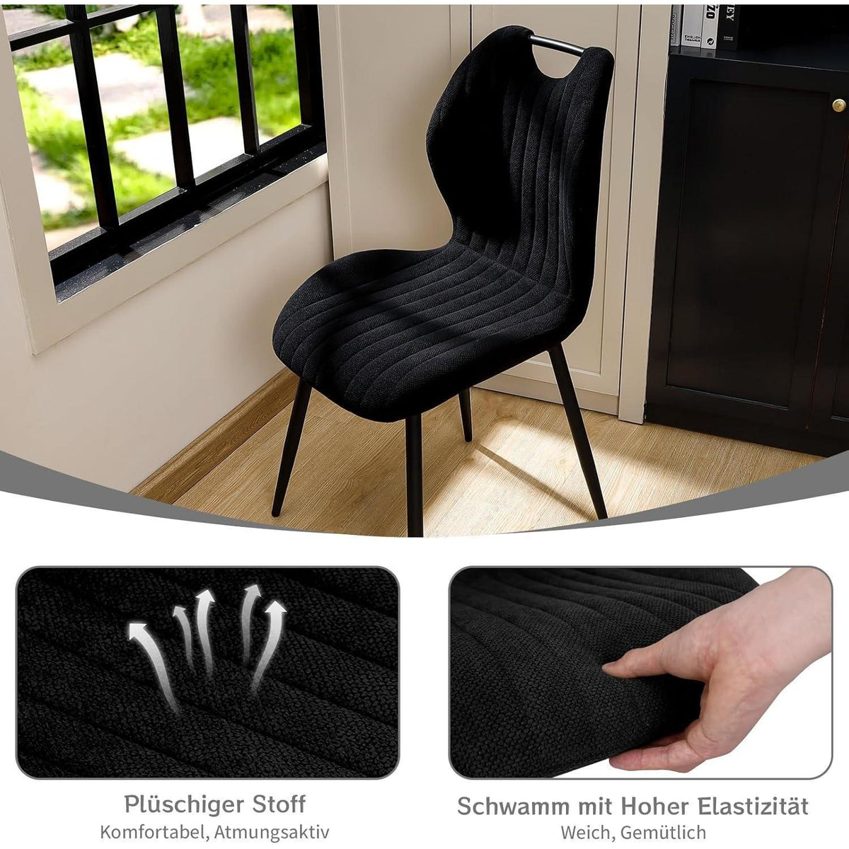 Esszimmerstühle 2er Set – Polsterstühle Schwarz/Schwarz