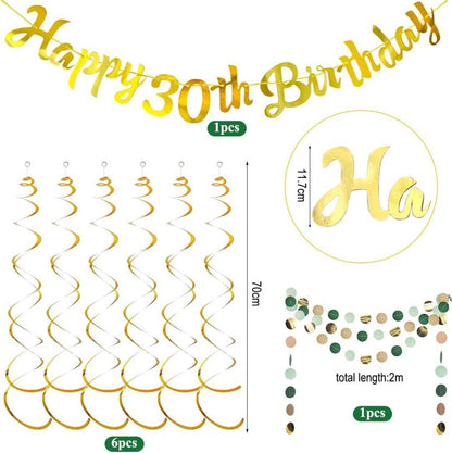30 Geburtstag Party Deko Grün Gold Pompons Wabenbälle Girlande