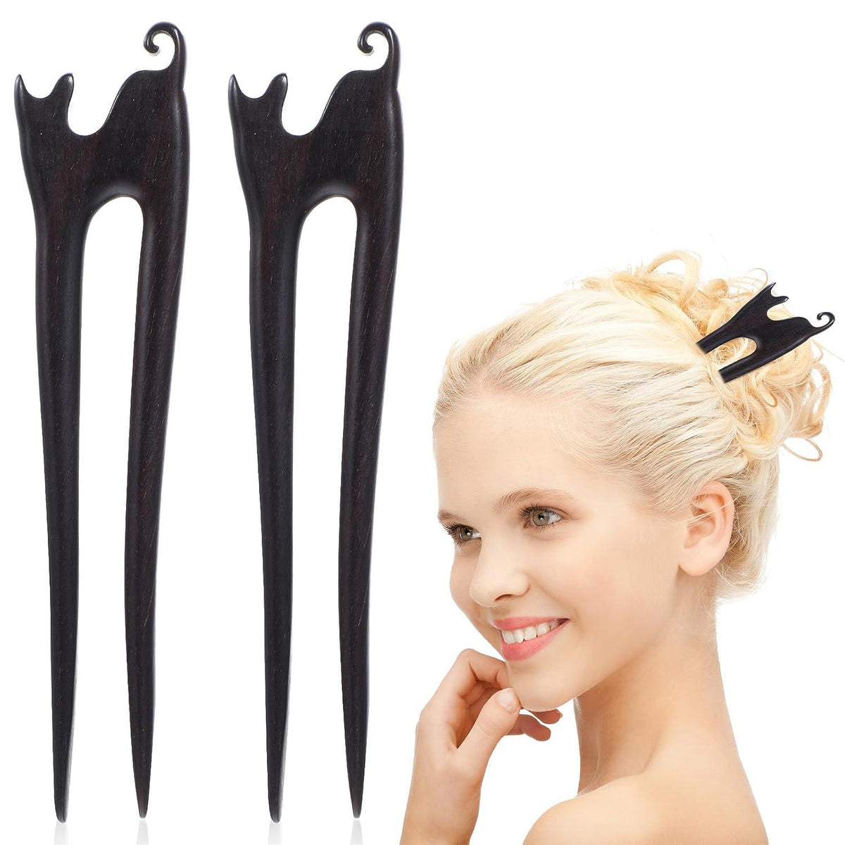 2er Set Französische Haarnadeln U-Förmige Haarspangen aus Holz 13cm