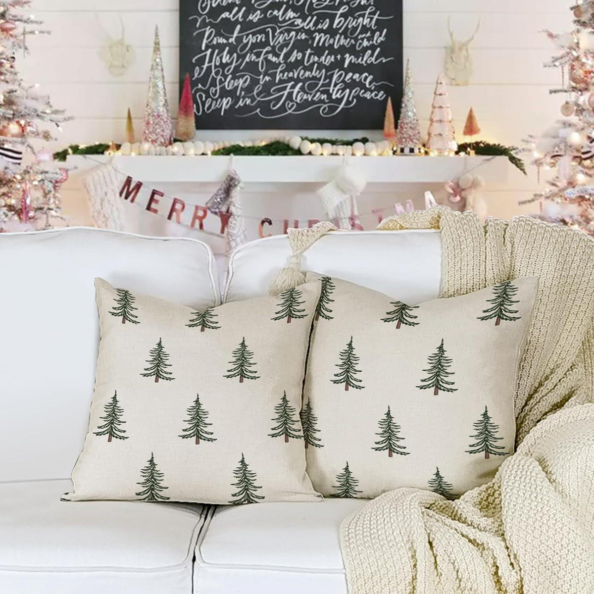 YCOLL Weihnachten Kissenbezug 45x45 Leinen 2er Set Deko Sofa