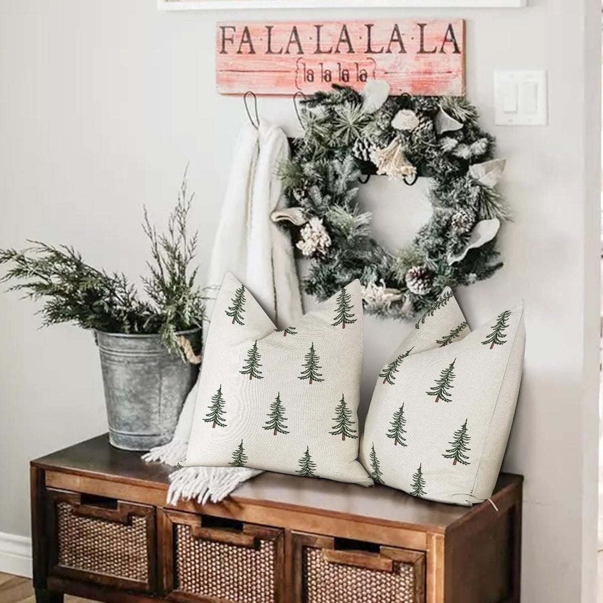 Weihnachten Kissenbezug Set Leinen Deko 45x45 cm 2er Sofa Schlafzimmer
