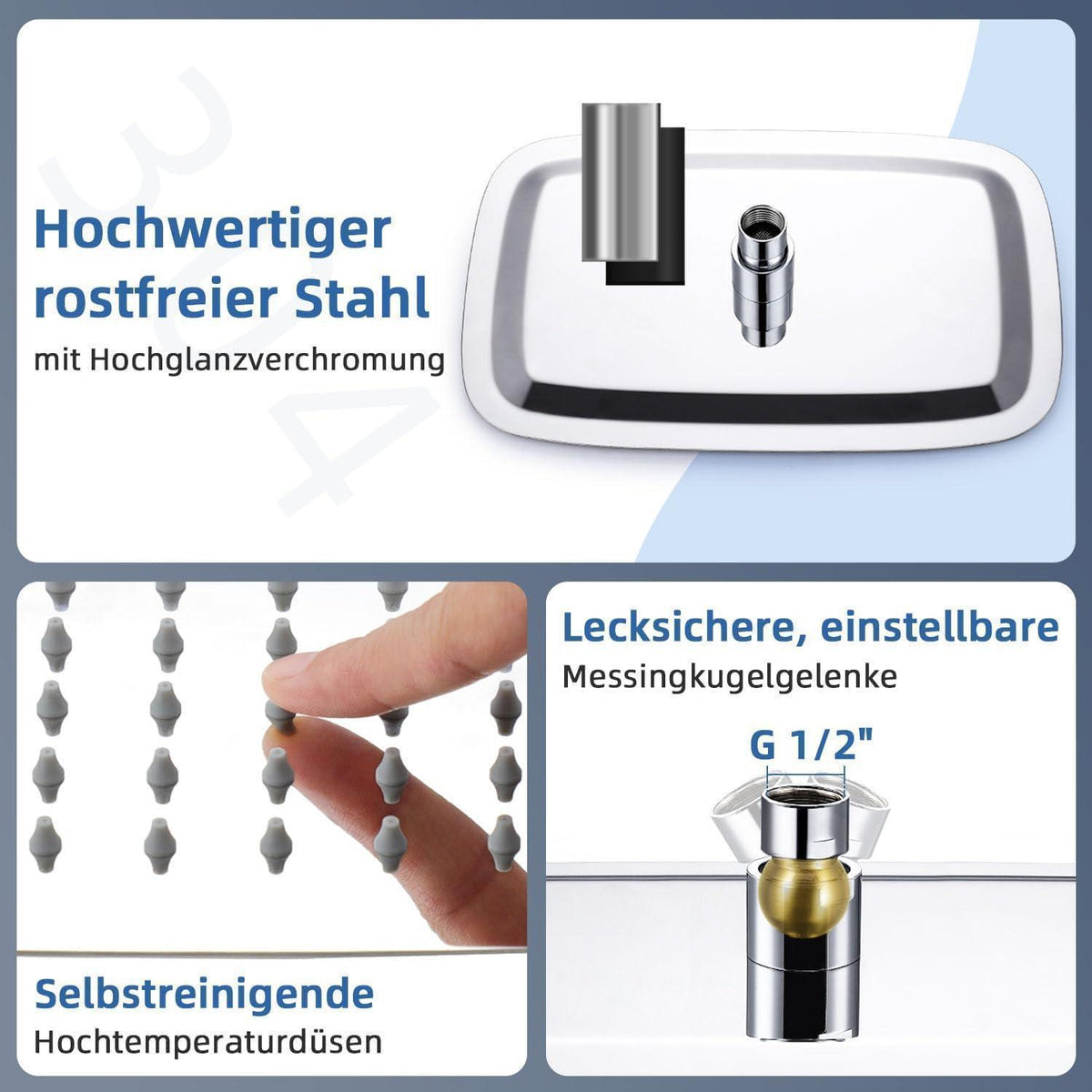 Edelstahl Regendusche Rechteckig 30x20cm Chrom Anti-Kalk