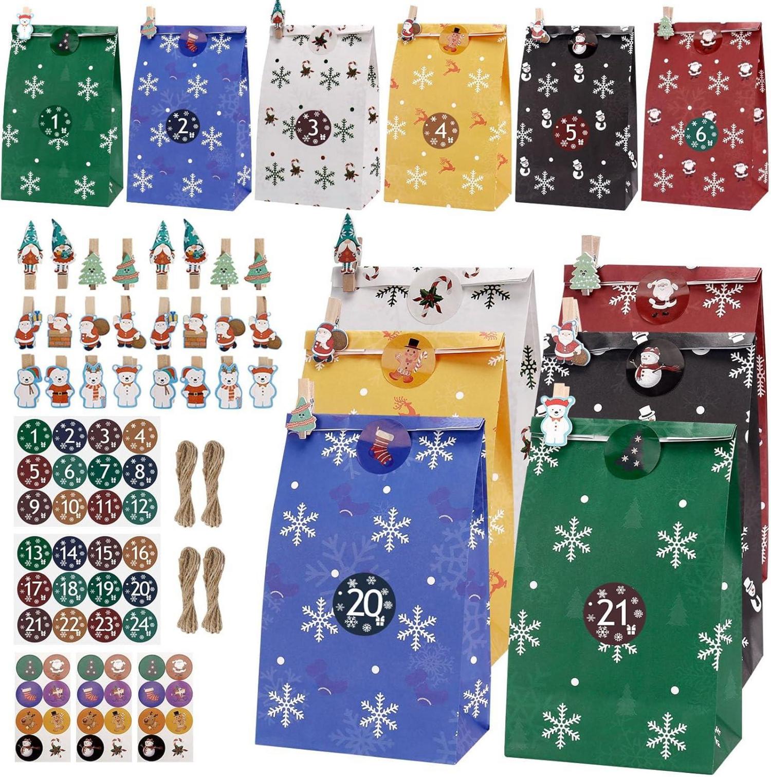 Adventskalender Bastelset Weihnachtstüten zum Befüllen 24 Stück