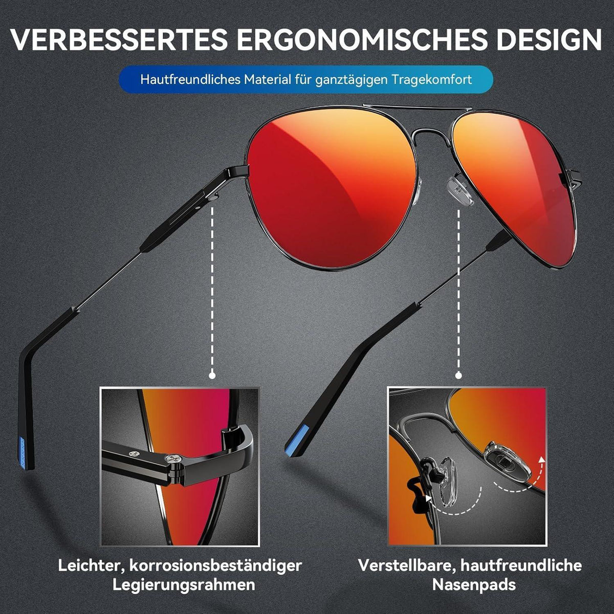 Piloten Sonnenbrille Herren Damen Polarisiert Metall Retro UV400