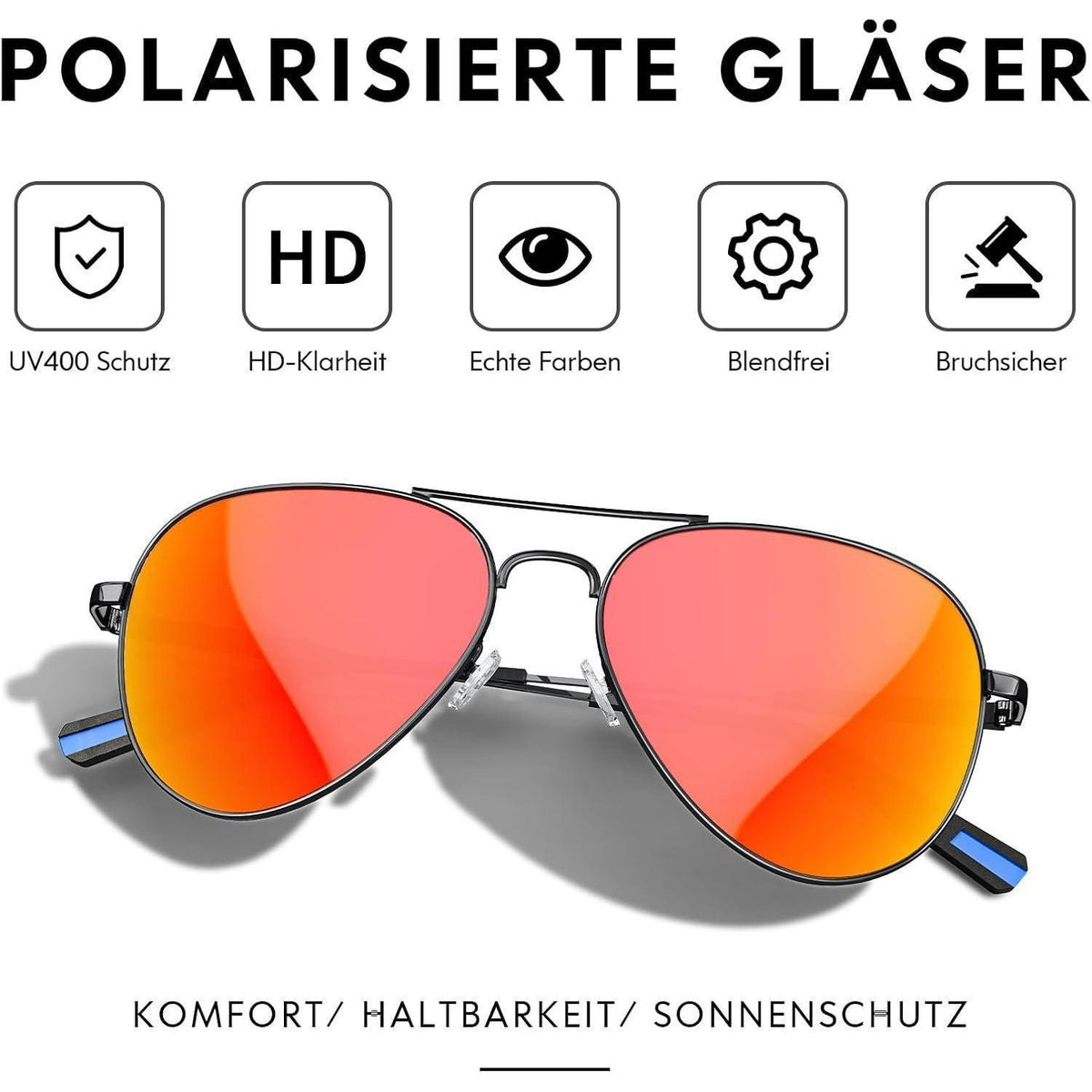 Piloten Sonnenbrille Herren Damen Polarisiert Metall Retro UV400
