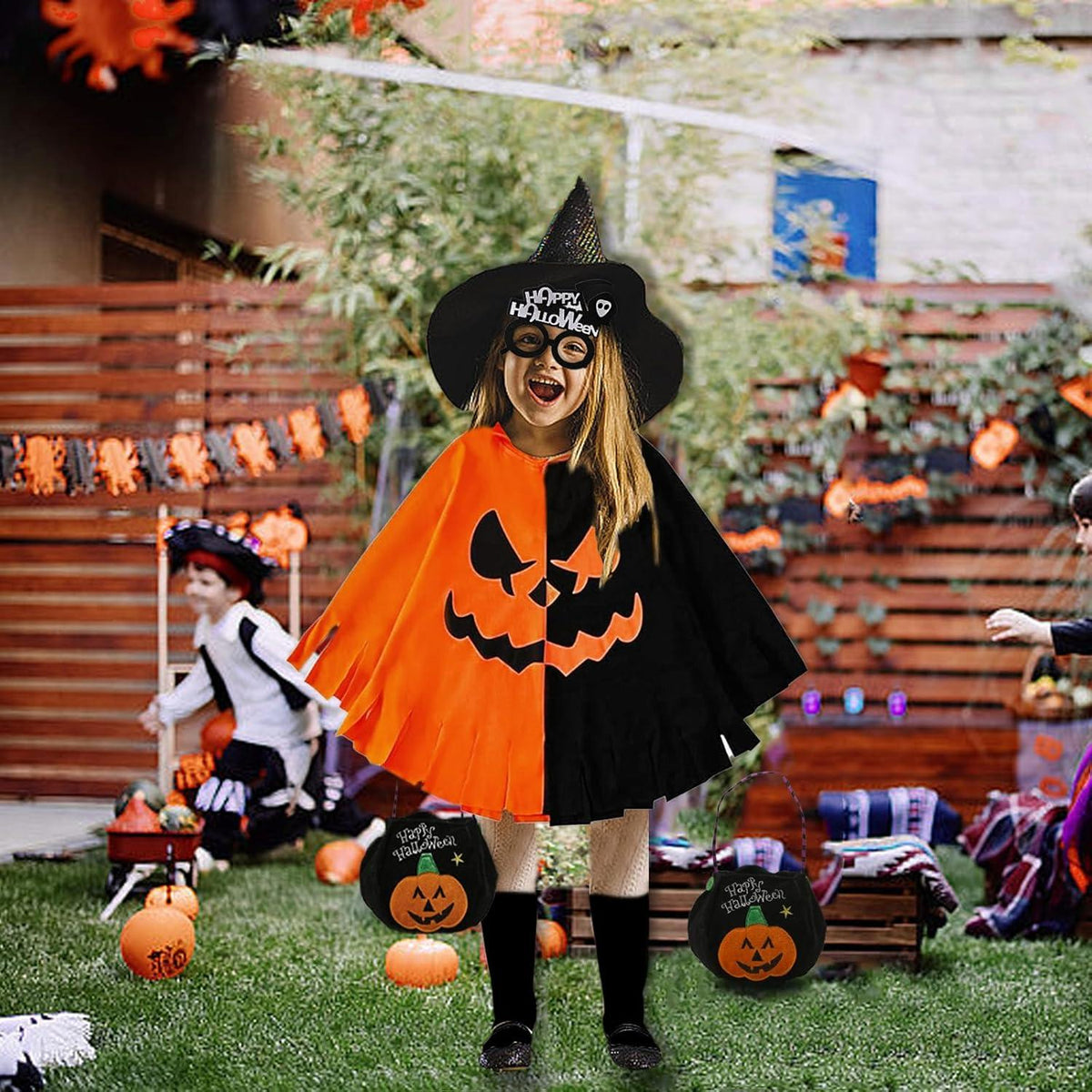 Halloween Kürbis Umhang Kinder Gespenster Sensenmann Hexe Zauberer