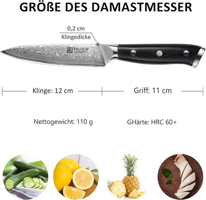 PAUDIN Damastmesser 13 cm Profi Allzweckmesser Japanisches Kochmesser