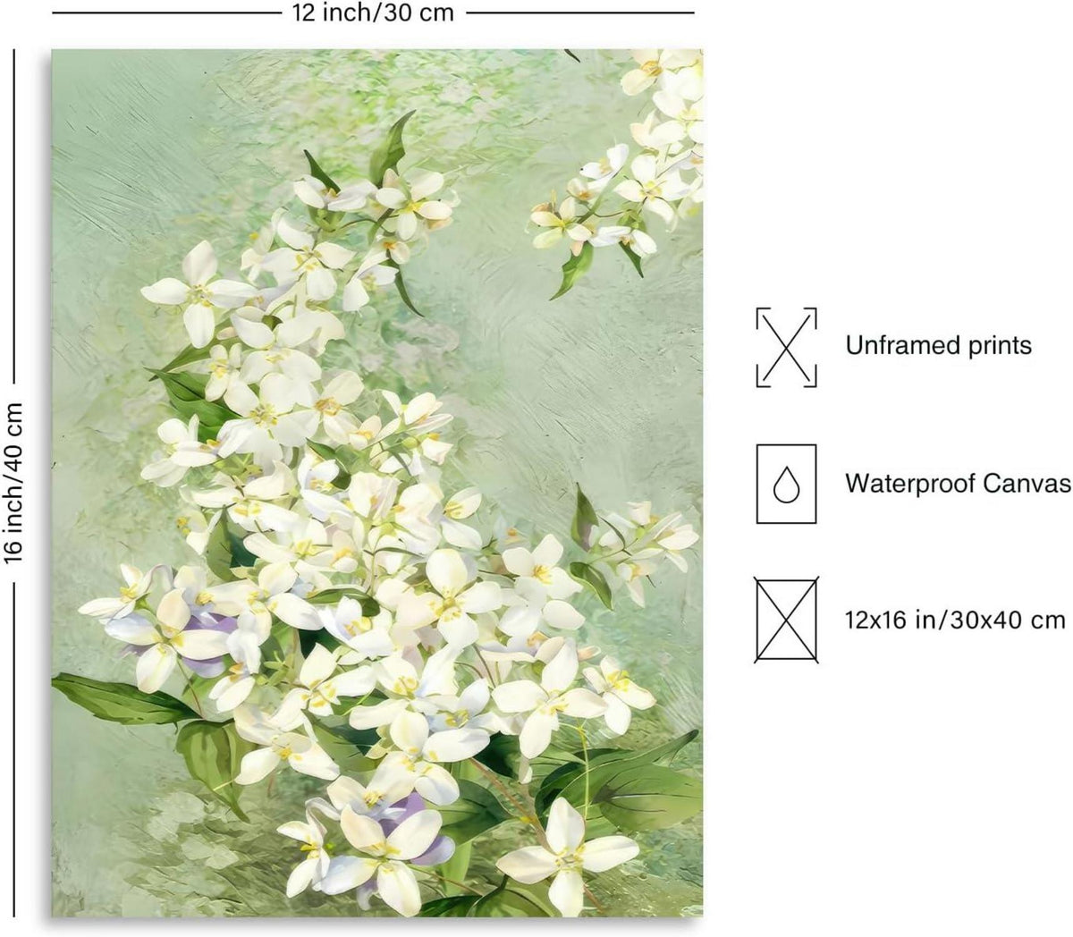 Weiße Blumen Leinwand Poster 12x16 für Wohnzimmer Schlafzimmer