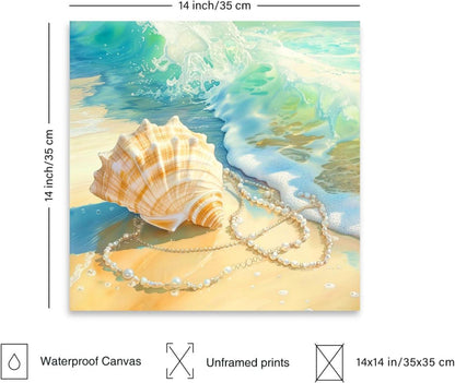 Strand Muschel Welle Leinwand Poster Bad Wohnzimmer Dekor 14x14