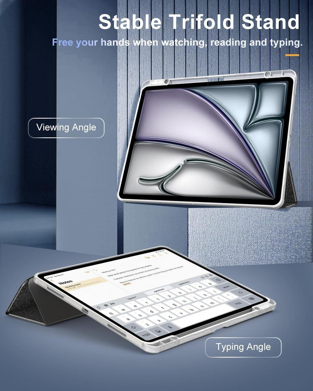 TiMOVO iPad Air 13 Zoll 2024 Hülle Stifthalter Transparent Glitzer Schwarz