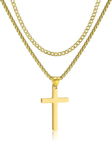 Layered Kreuz Halskette Edelstahl Kubanische Anhänger 18/20 Gold
