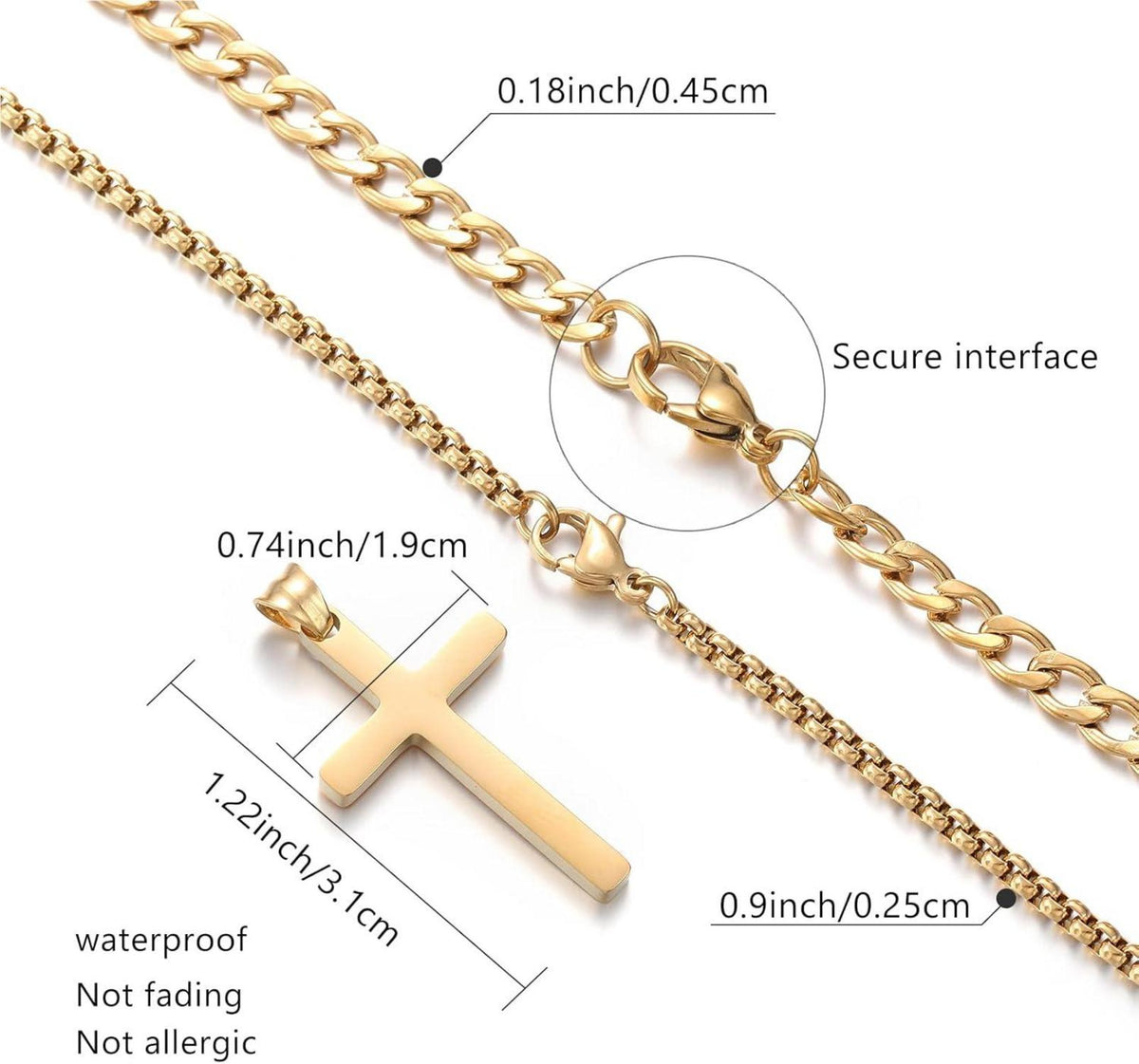 Herren Kreuzkette Edelstahl Layered Kubanische Halskette Gold Schwarz Silber