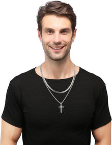 Kreuz Halskette Herren Edelstahl Silber/Gold/Schwarz Layered