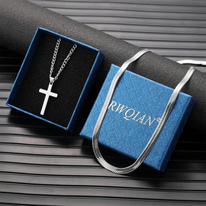 Herren Schlangenkreuz-Ketten Set, Edelstahl Layered Kreuz Gold/Silber/Schwarz