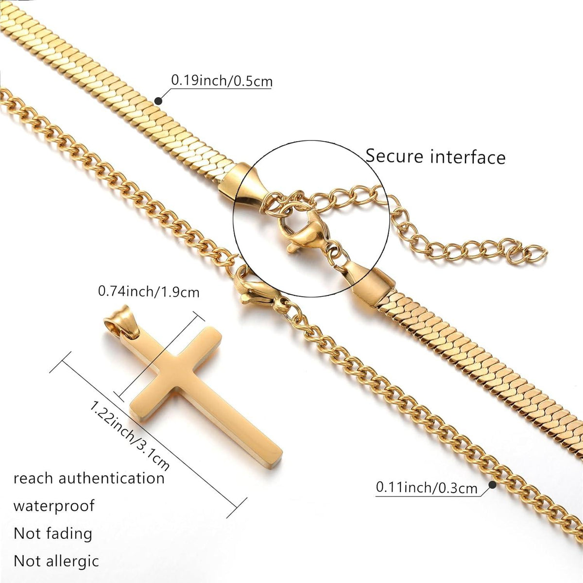 Herren Kreuzkette Edelstahl Schlangenkette Kubanische Anhänger Schwarz/Gold Silber 55cm