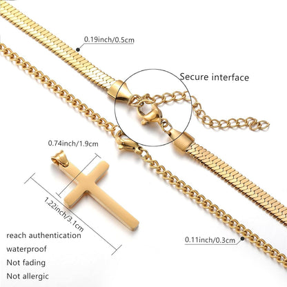 Herren Kreuzkette Edelstahl Schlangenkette Kubanische Anhänger Schwarz/Gold Silber 55cm