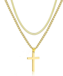 Kreuz Halskette Edelstahl Layered Schlangenkette mit Kubanischer