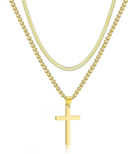 Kreuz Halskette Edelstahl Layered Schlangenkette mit Kubanischer