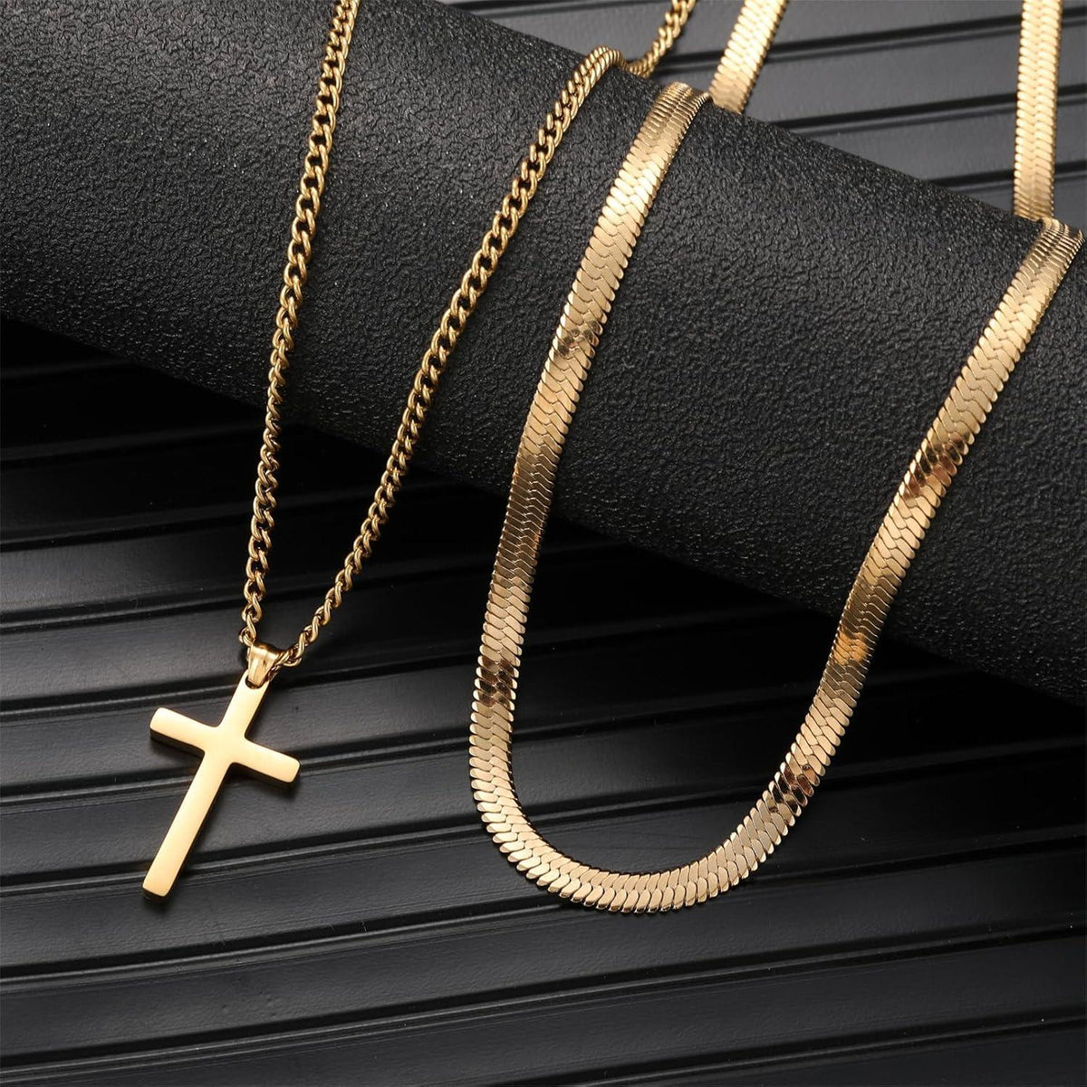 Herren Kreuzkette Edelstahl Schlangenkette Kubanische Anhänger 50cm