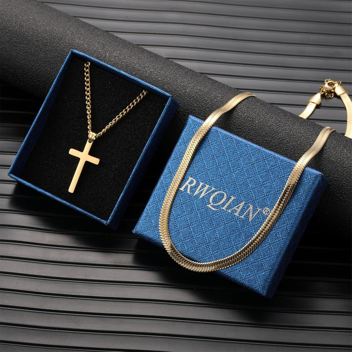 Kreuz Kette Herren Edelstahl Layered Silber Gold Schwarz