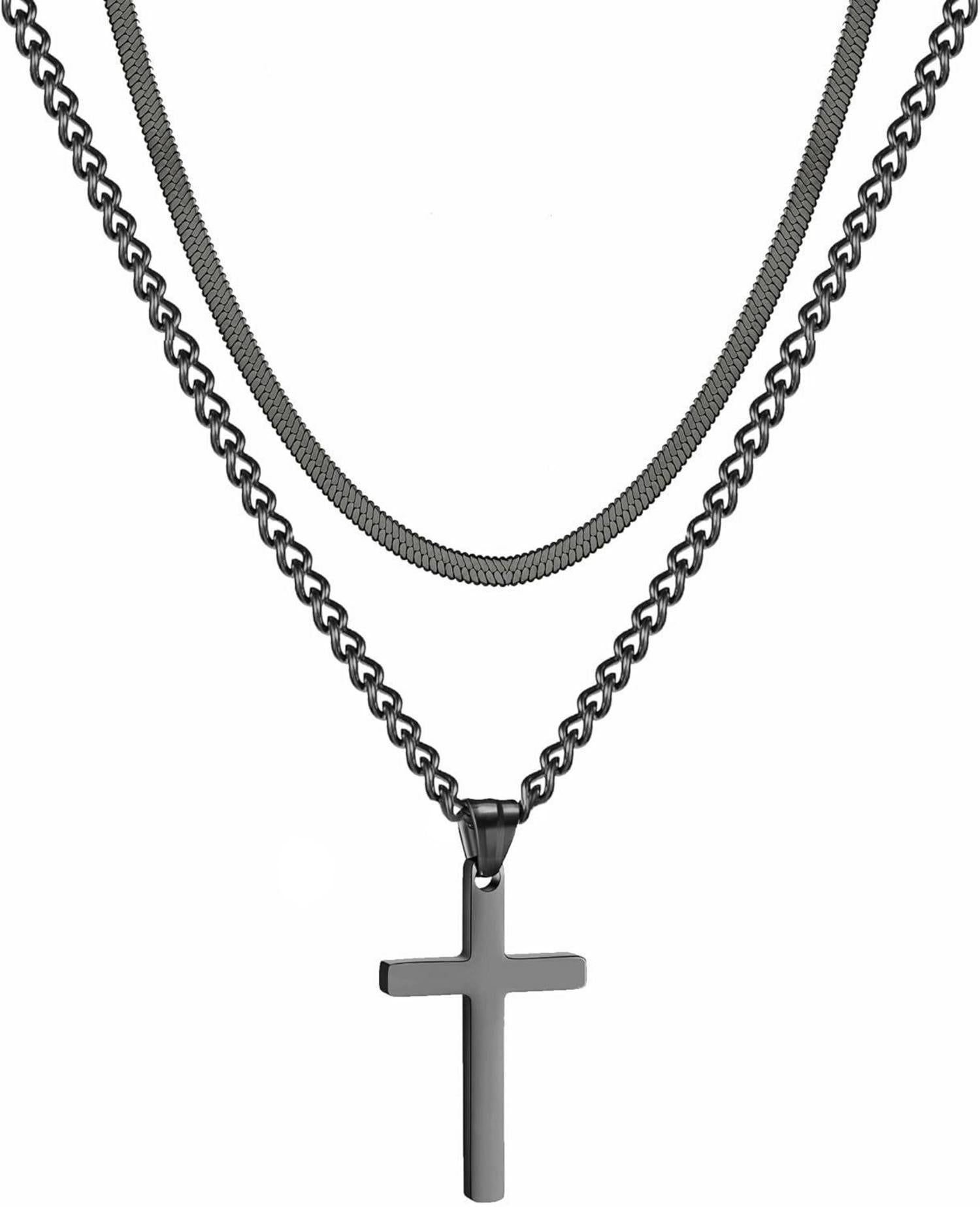 Kreuz Halskette Edelstahl Layered Anhänger Schmuck Schwarz