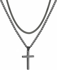 Kreuz Halskette Edelstahl Layered Anhänger Schmuck Schwarz