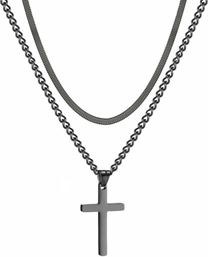 Kreuz Halskette Edelstahl Layered Anhänger Schmuck Schwarz