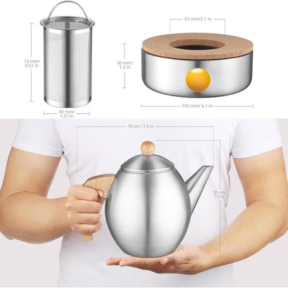 Edelstahl Teekanne 1200ml mit Stövchen & Sieb