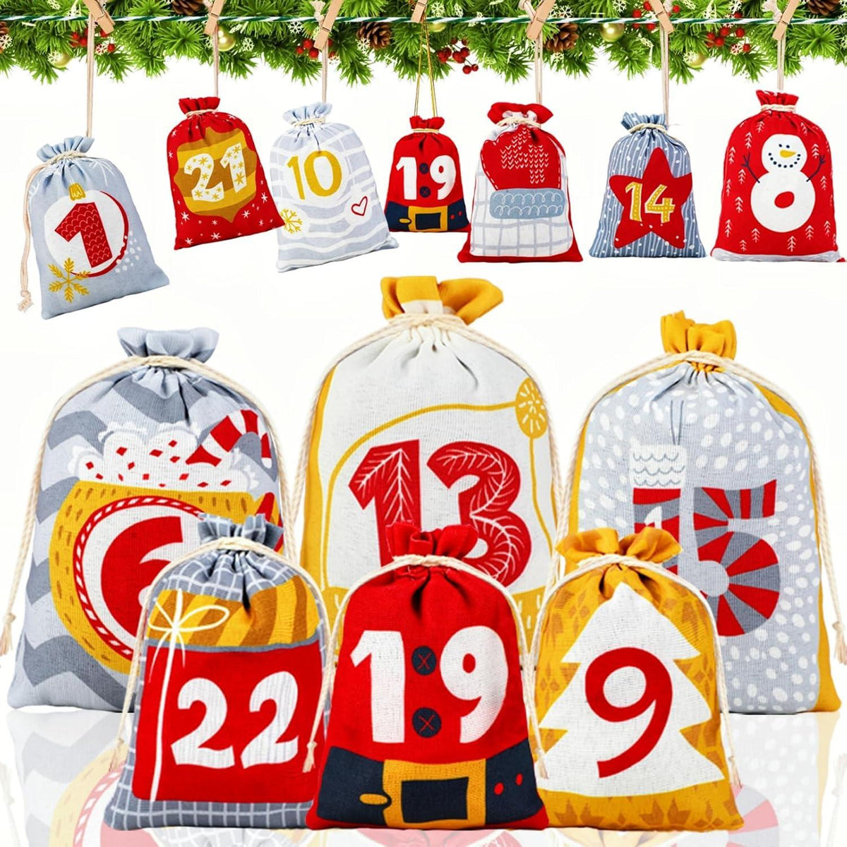 Adventskalender zum Befüllen Stoffsäckchen 24er Set