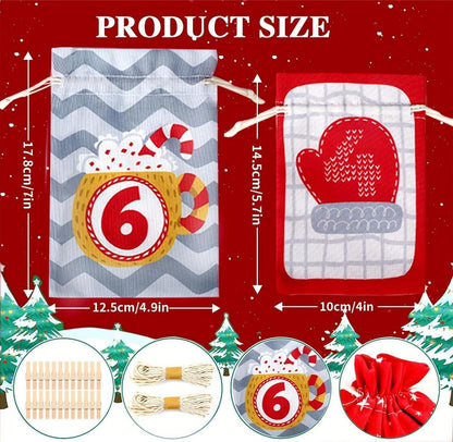 Adventskalender zum Befüllen Stoffsäckchen 24er Set