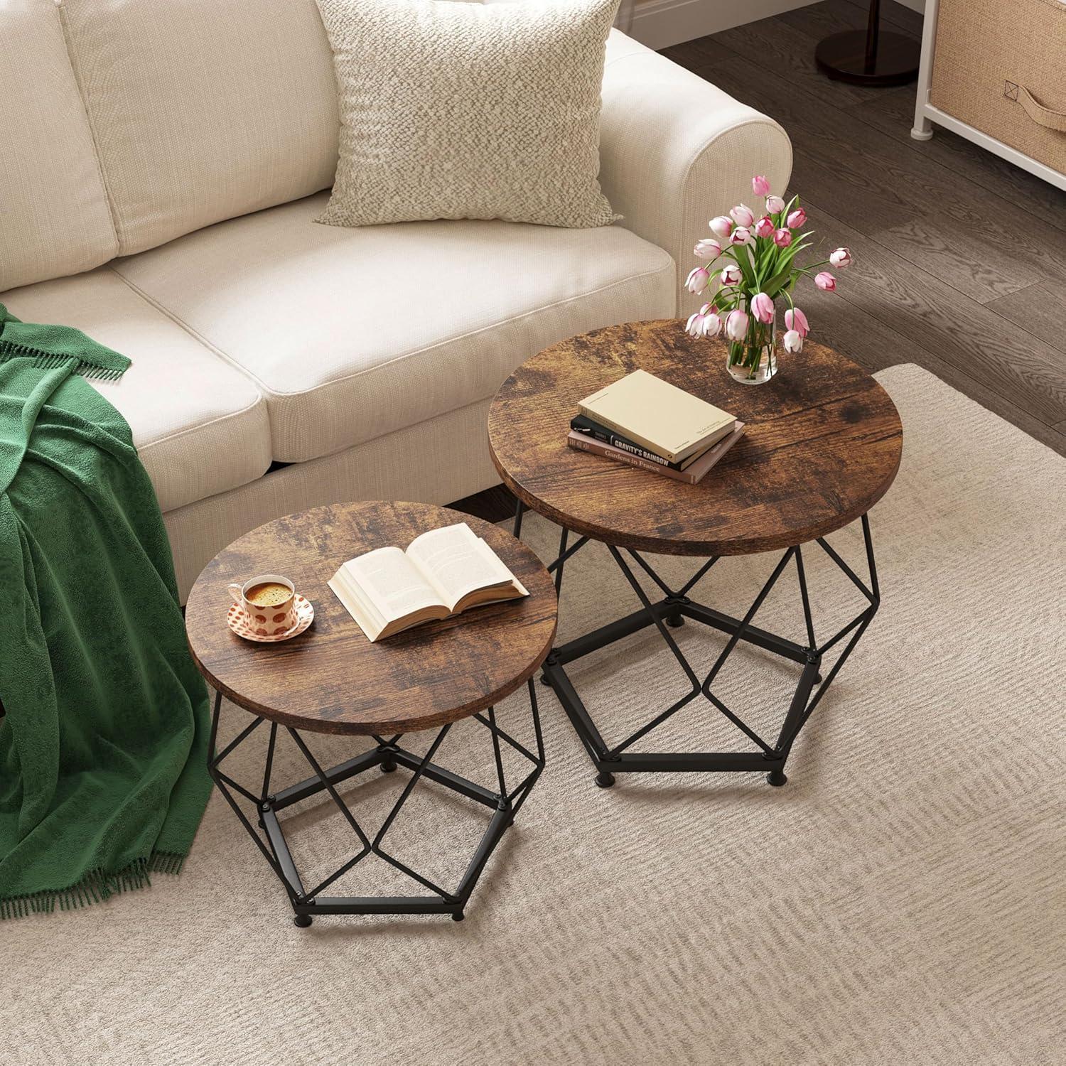 Runde Couchtische 2er Set Holz Schwarz Stabil Einfach Montieren