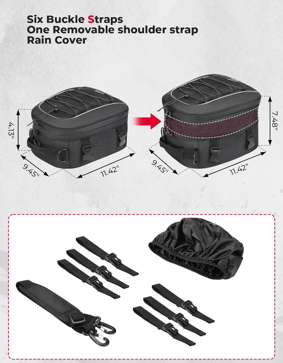 Motorradtasche wasserdicht 7-12L erweiterbar Schwarz