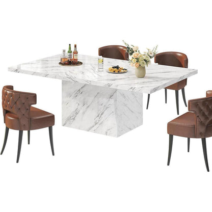 Moderner Esstisch Holz 160cm – Weiß, Marmoroptik für 4-6 Personen