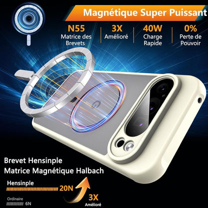 Schutzhülle für Google Pixel 9 Pro, MagSafe, Hartglas, Frost-Optik, Weiß