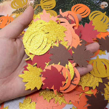 Thanksgiving Konfetti Herbstdeko Set Ahornblätter Kürbis Tupfen