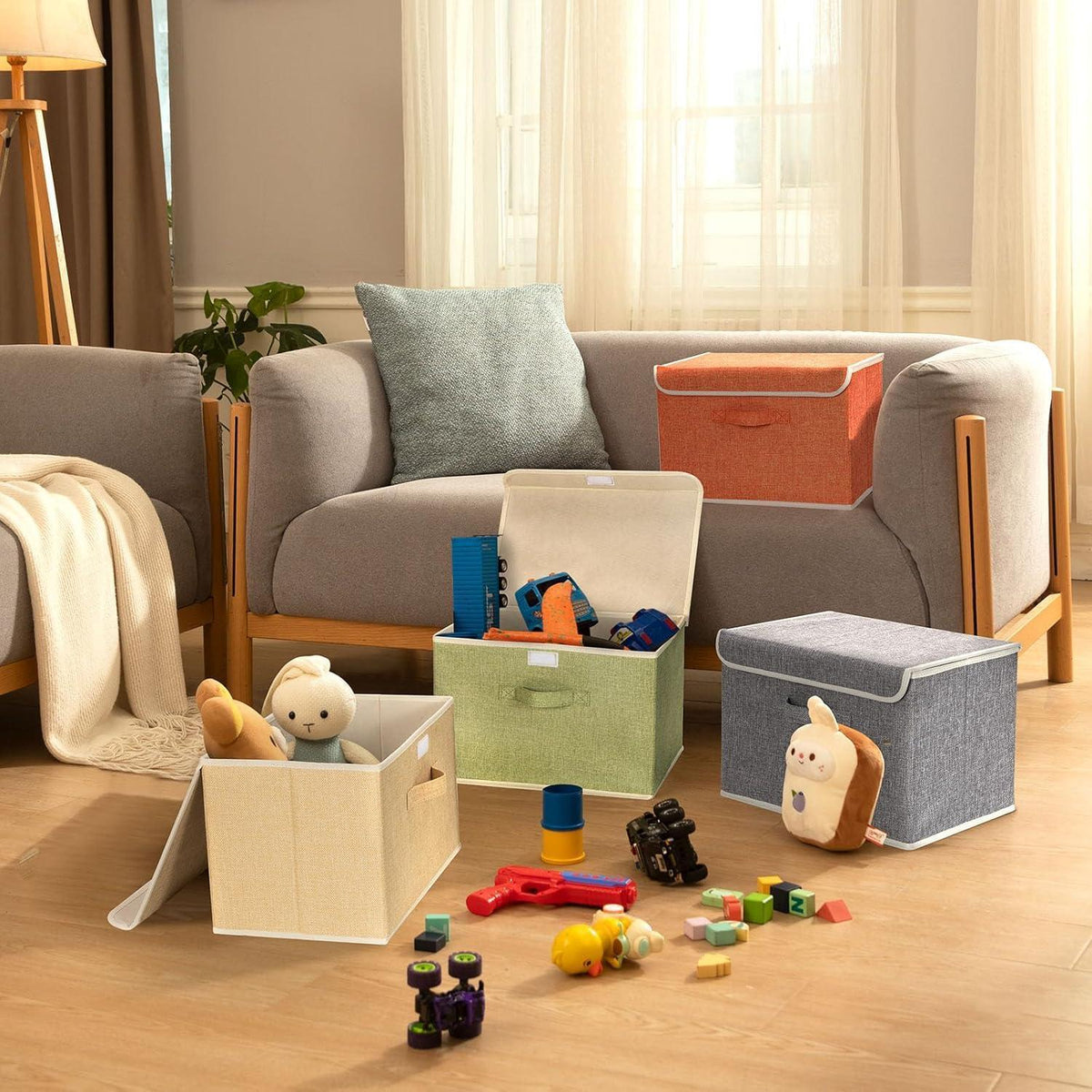 Aufbewahrungsboxen mit Deckel & Griff, 4er-Set, 38x25x25 cm